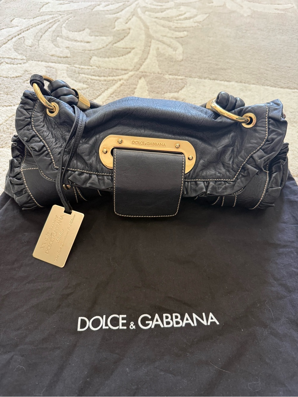 Dolce & Gabbana Black Leather Shoulder Bag with Gold Hardware
